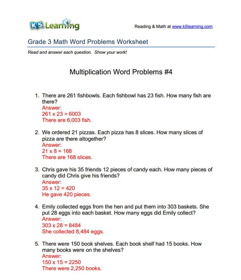 Math Word Problems Worksheets With Answers